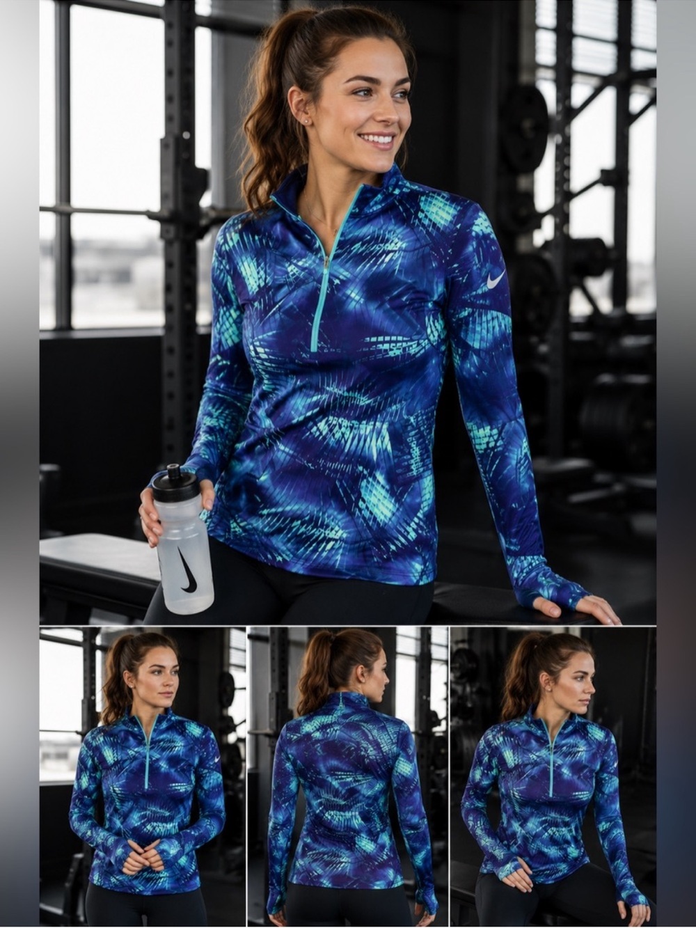 Nike abstract half zip work out long sleeve top size large